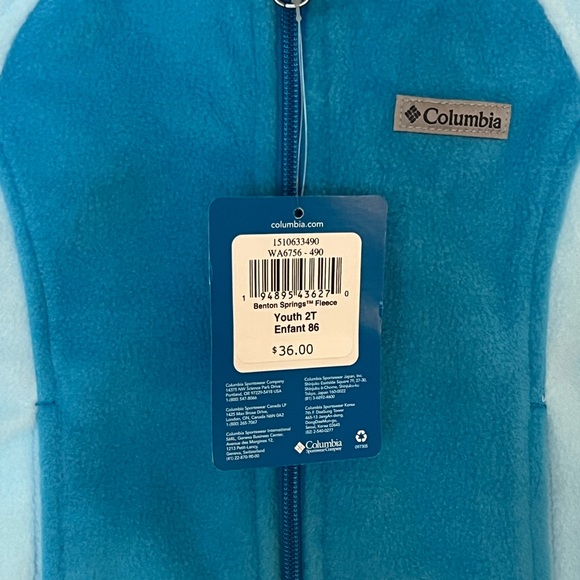 Columbia Youth Benton Springs Blue Fleece Jacket NWT - Picture 4 of 9